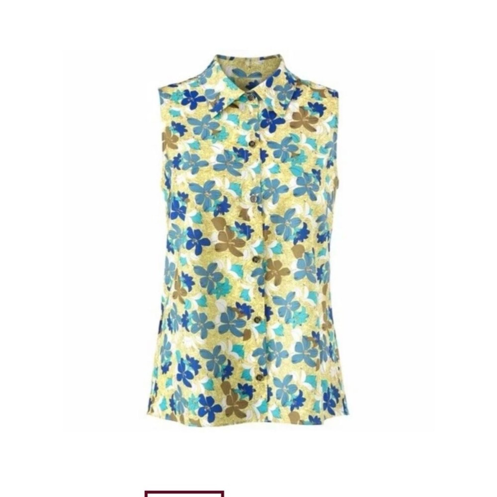 CAbi Floral Wish Peplum Sleeveless Button Front Top Size Medium *FLAW